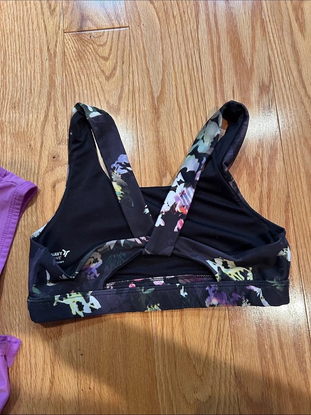 Old Navy Purple Girls' Tank Top with Black Floral Sports Bra
